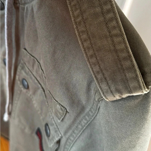 Legendary Good Mens Small Hooded Olive Green Military Style Jacket Snap closure - Picture 14 of 16